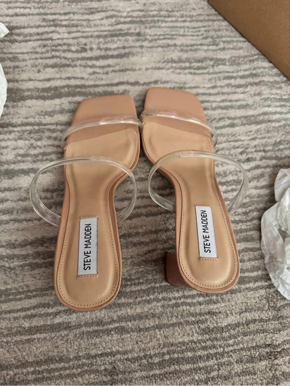 Steve Madden Nude Block Heel Sandals with Clear Straps